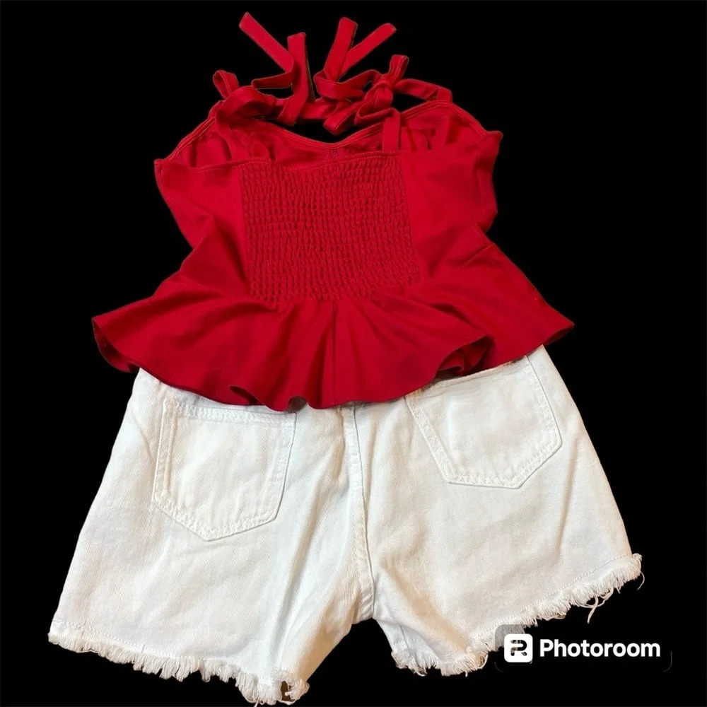 Urban Outfitters Large Red Tie Spaghetti Strap Crop Top Fitted Bust Large EUC